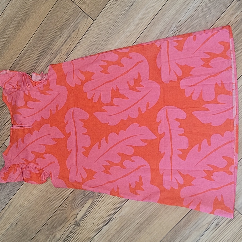 Vibrant Orange and Pink Leaf Print Dress - Picture 3 of 4